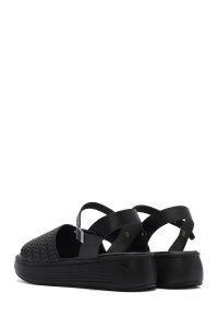 صندل زنانه چرمی مشکی با بند و زیره ضخیم دری مد