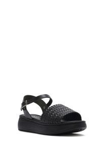 صندل زنانه چرمی مشکی با بند و زیره ضخیم دری مد