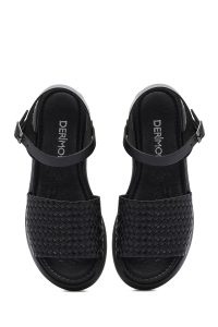 صندل زنانه چرمی مشکی با بند و زیره ضخیم دری مد