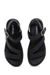 صندل زنانه چرمی مشکی بندی دری مد