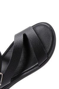 صندل زنانه چرمی مشکی بندی دری مد