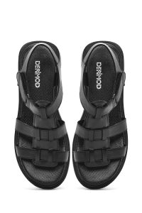 صندل زنانه چرمی مشکی بندی دری مد