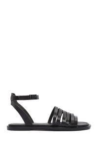 صندل زنانه چرمی مشکی بندی مدل بدروم دری مد