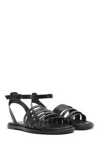 صندل زنانه چرمی مشکی بندی مدل بدروم دری مد