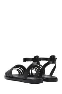 صندل زنانه چرمی مشکی بندی مدل بدروم دری مد