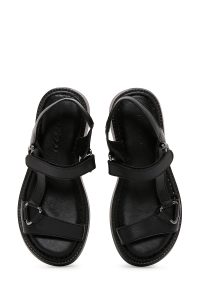 صندل زنانه چرمی مشکی راحتی دری مد