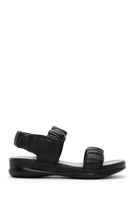 صندل زنانه چرمی مشکی راحتی دری مد