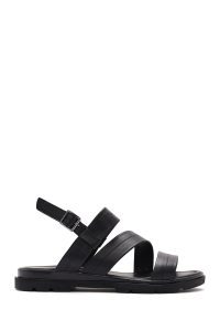 صندل زنانه چرمی مشکی سگک‌دار دری مد