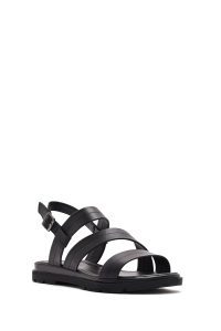 صندل زنانه چرمی مشکی سگک‌دار دری مد