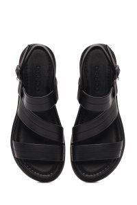 صندل زنانه چرمی مشکی سگک‌دار دری مد