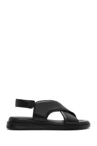 صندل زنانه چرمی مشکی کشی دری مد