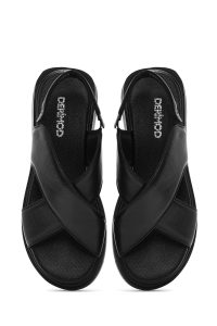 صندل زنانه چرمی مشکی کشی دری مد