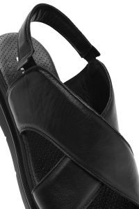 صندل زنانه چرمی مشکی کشی دری مد