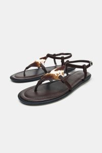 صندل زنانه چرمی پوست‌ماری و پشمی زارا – ZARA