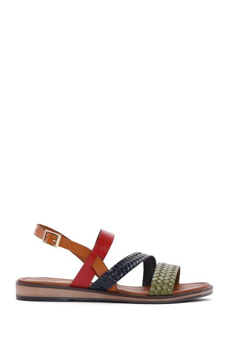 صندل زنانه چندرنگ چرمی بودروم دری مد