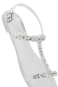 صندل زنانه ژله‌ای شفاف نگین‌دار با بند پشت پا دری مد