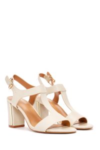 صندل زنانه کرم بندی پاشنه‌بلند ضخیم دری مد