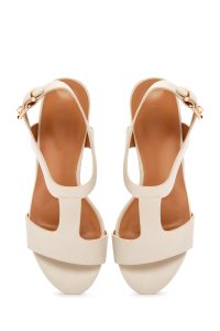 صندل زنانه کرم بندی پاشنه‌بلند ضخیم دری مد