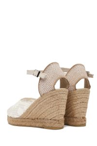 صندل زنانه کرم لژدار اسپادریل طرح‌دار بنددار دری مد