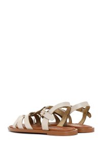 صندل زنانه کرم چرمی بودروم دری مد