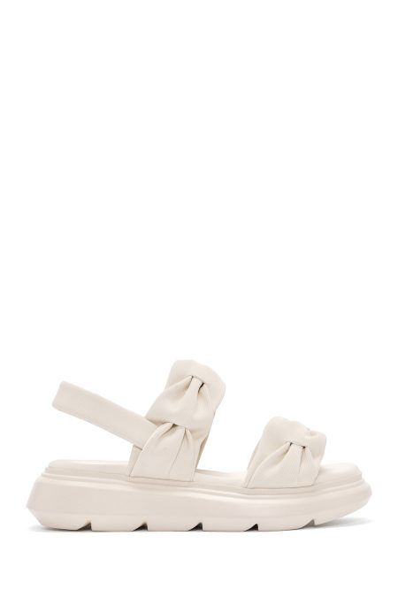 صندل زنانه کرم کفی ضخیم دری مد