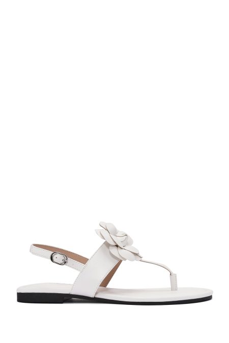 صندل زنانه کرم گل‌دار انگشتی دری مد