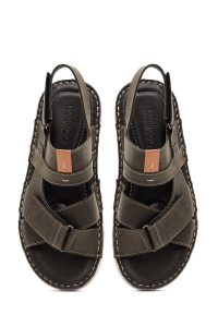 صندل مردانه چرمی بندی سبز زیتونی دری مد