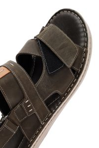 صندل مردانه چرمی بندی سبز زیتونی دری مد