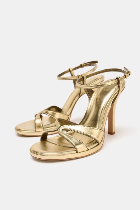 صندل پاشنه بلند زنانه متالیک‌نما زارا – ZARA
