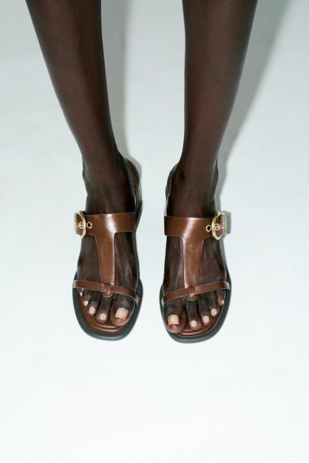 صندل پاشنه پهن چرمی زنانه زارا – ZARA