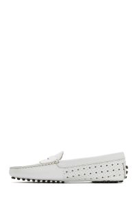 لوفر زنانه سفید بند دار چرم دری مد