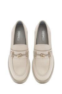 لوفر زنانه کرم بند دار پاشنه کوتاه چرم راحتی دری مد