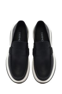 لوفر مردانه چرم مشکی زیره ضخیم روزمره دری مد