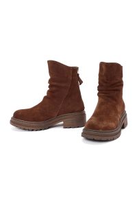 نیم بوت زنانه جیر قهوه‌ای زیپ‌دار دری مد