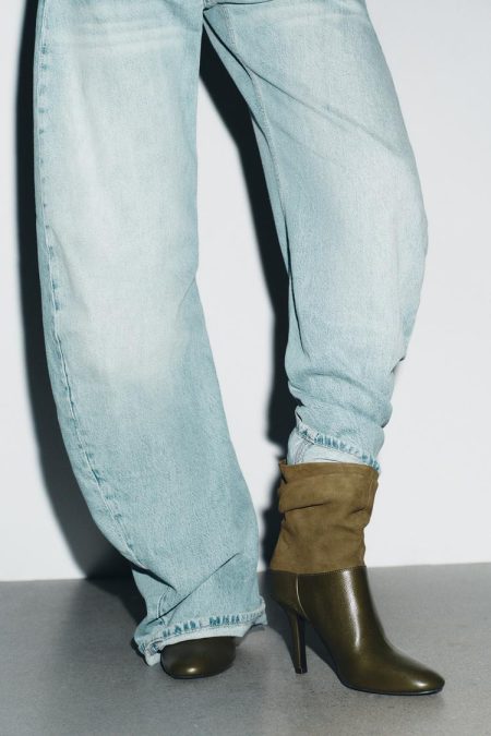 نیم بوت زنانه چرم افکت چروک زارا – ZARA