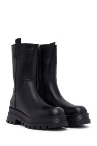 نیم بوت زنانه چرمی مشکی زیپ‌دار زیره‌ضخیم دری مد