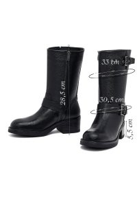 نیم بوت زنانه چرمی مشکی زیپ‌دار پاشنه‌کوتاه ضخیم دری مد