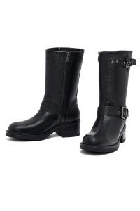 نیم بوت زنانه چرمی مشکی زیپ‌دار پاشنه‌کوتاه ضخیم دری مد