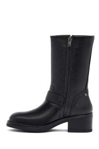 نیم بوت زنانه چرمی مشکی زیپ‌دار پاشنه‌کوتاه ضخیم دری مد