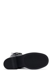 نیم بوت زنانه چرمی مشکی زیپ‌دار پاشنه‌کوتاه ضخیم دری مد