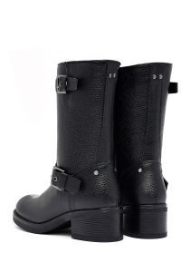 نیم بوت زنانه چرمی مشکی زیپ‌دار پاشنه‌کوتاه ضخیم دری مد