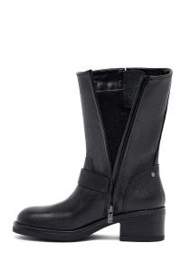 نیم بوت زنانه چرمی مشکی زیپ‌دار پاشنه‌کوتاه ضخیم دری مد