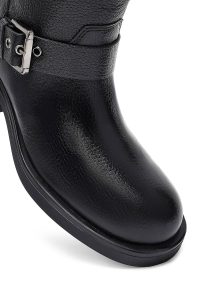 نیم بوت زنانه چرمی مشکی زیپ‌دار پاشنه‌کوتاه ضخیم دری مد