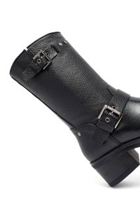 نیم بوت زنانه چرمی مشکی زیپ‌دار پاشنه‌کوتاه ضخیم دری مد