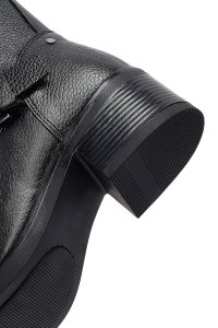 نیم بوت زنانه چرمی مشکی زیپ‌دار پاشنه‌کوتاه ضخیم دری مد