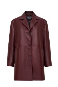 پالتو زنانه Emma چرم بوردو بلند دری مد