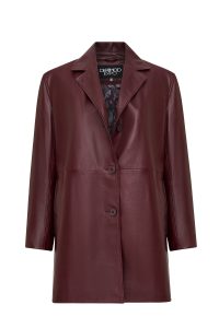 پالتو زنانه Emma چرم بوردو بلند دری مد