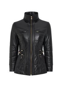 پالتو چرمی زنانه مشکی خزدار کلاه دار Alexandra دری مد