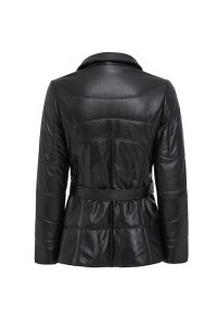 پالتو چرمی زنانه مشکی خزدار کلاه دار Alexandra دری مد