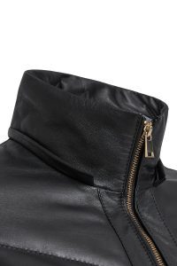 پالتو چرمی زنانه مشکی خزدار کلاه دار Alexandra دری مد